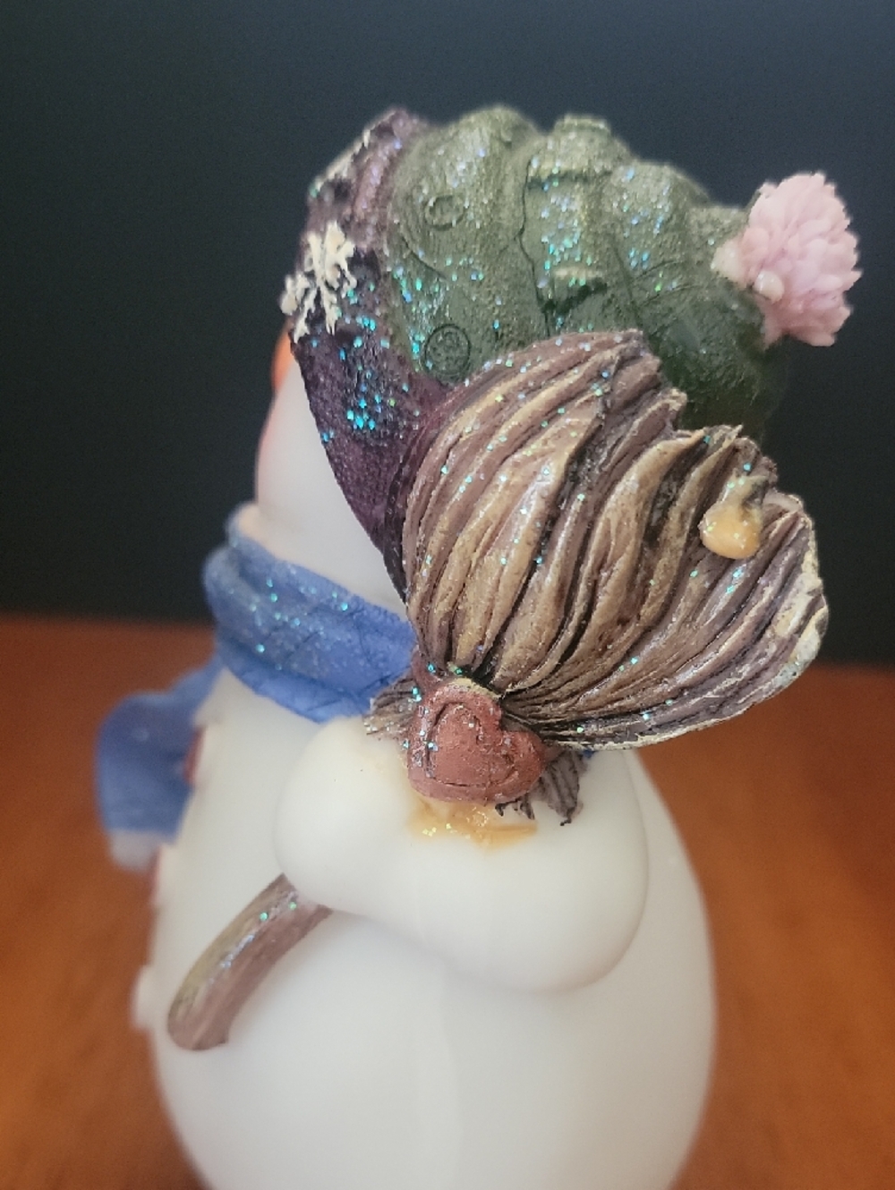 Sparkling Snowman Figurine with Blue Scarf - Picture 3 of 5